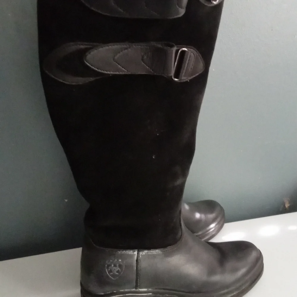 Ariat Black Leather Suede Buckle Knee High Boot Riding Equestrian Style Size 5.5